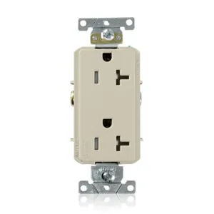 LEVITON TDR20-I Receptacle, Decorator Duplex, 5-20R, 20 A, 125V AC, Ivory, 2 Poles, Screw Terminals | CR9HRP 792UV1