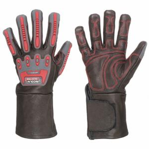 LINCOLN ELECTRIC K3109-L Welding Gloves, Wing Thumb, Gauntlet Cuff, Premium, Black/Red Leather | CR9MGW 54RY20