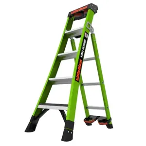 LITTLE GIANT 13905-071 Fiberglass Combination Ladder, 11 ft Extended Height, 5 Ft. Length, 375 lbs. Capacity | CJ2DXV 61LT29