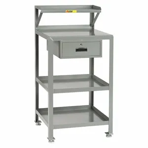 LITTLE GIANT PSR-2436-LLDR Shop Desk, Open-Base Desk, 36 x 24 x 49 Inch Size 1 Drawers, 2 Shelves, Gray | CJ3HYU 34AV07