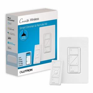LUTRON P-PKG1W-WH In-Wall Smart Di mmer Switch Kit, CFL/Halogen/Incandescent/LED, Wireless RF, 120V AC, Wall | CR9TBX 784K21