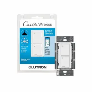 LUTRON PD-6ANS-WH In-Wall Smart Switch, CFL/ELV/Halogen/Incandescent/LED/MLV, Wireless RF | CR9TCA 784K27