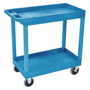 LUXOR EC11HD-BU Utility Cart With Deep Lipped Plastic Shelves, 500 lb Load Capacity, 32 Inch x 18 Inch | CR9THQ 58ZX60