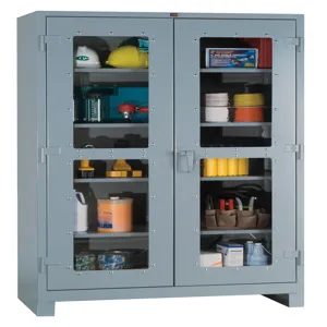 LYON DD1120V All Welded Bin Cabinet, Two Door, 14 Gauge, Size 48 x 24 x 82 Inch, Gray | CE8ADN