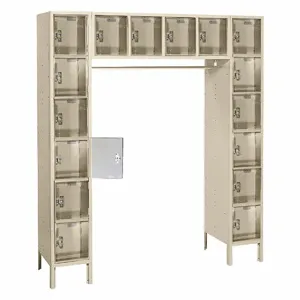 LYON PP5990PC Box Locker, 69 Inch x 18 Inch x 78 in, 6 Tiers, 4 Units Wide, Clearview, Padlock Hasp, Tan | CR9YAE 55XN57