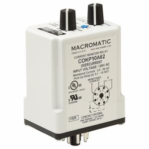 MACROMATIC COKP10A62-G Monitor Relay, Socket Mounted, 10 A Current Rating, 120V AC, Overcurrent, Pin | CR9ZKQ 803F27