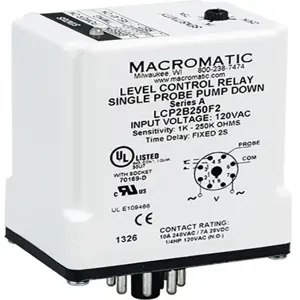 MACROMATIC LCP1A100F10 Level Control Relay, 2VA, Indicator Style LED, -40 to 85 Deg C | CD6ZWY