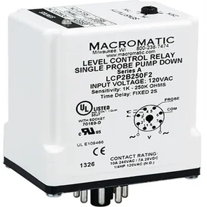 MACROMATIC LCP1A250F10 Level Control Relay, -40 to 85 Deg C, 2VA, Indicator Style LED | CD6FJR