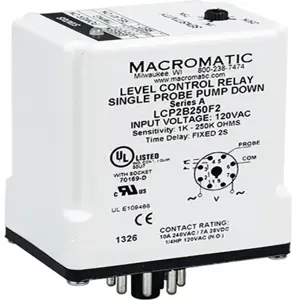 MACROMATIC LCP1A250F2 Level Control Relay, 2VA, Indicator Style LED, -40 to 85 Deg C | CD6FLB