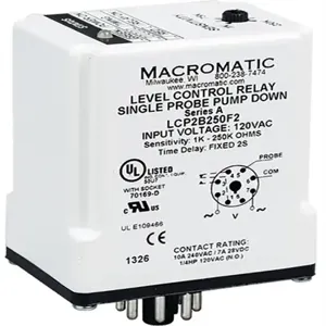 MACROMATIC LCP1B100F30 Level Control Relay, 2VA, Indicator Style LED, -40 to 85 Deg C | CD6FKC