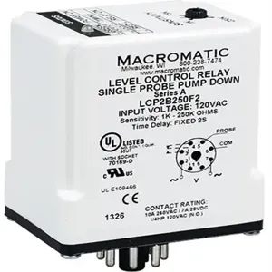 MACROMATIC LCP1B250F3 Level Control Relay, 2VA, Indicator Style LED, -40 to 85 Deg C | CD6FKQ