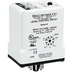 MACROMATIC LCP1J100 Level Control Relay, 2VA, Indicator Style LED, -40 to 85 Deg C | CD6FLW