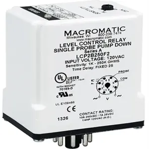 MACROMATIC LCP2A250F1 Level Control Relay, 2VA, Indicator Style LED, -40 to 85 Deg C | CD6FLZ