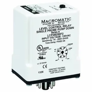 MACROMATIC LCP2A250F2 Level Control Relay, 2VA, Indicator Style LED, -40 to 85 Deg C | AG2BYB 31EL60