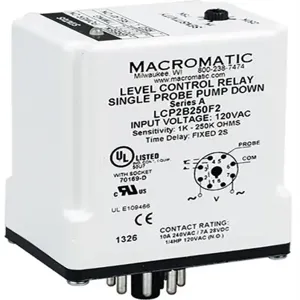 MACROMATIC LCP2B250F1 Level Control Relay, 2VA, Indicator Style LED, -40 to 85 Deg C | CD6FMR