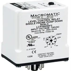 MACROMATIC LCP2B250F3 Level Control Relay, 2VA, Indicator Style LED, -40 to 85 Deg C | CD6FND