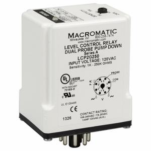 MACROMATIC LCP2G250-G Liquid Level Relay, Socket Mounted, Dual Probe, 10 A Current Rating, 120V AC, Pump Down | CR9ZKK 803F18