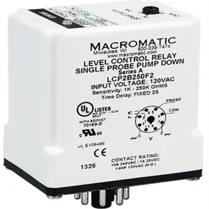 MACROMATIC LCP8A100F10 Level Control Relay, Indicator Style LED, -40 to 85 Deg C, 2VA | CD6FNK