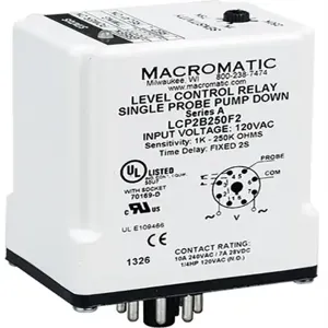 MACROMATIC LCP8B250F2 Level Control Relay, 2VA, Indicator Style LED, -40 to 85 Deg C | CD6FPV