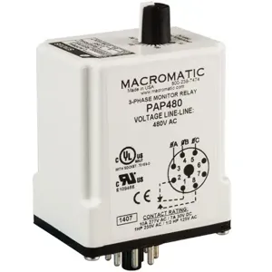 MACROMATIC PAP400 Voltage Sensing Relay, 400VAC, 10A | CD6XMT