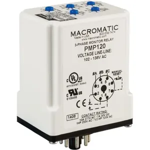 MACROMATIC PMP120 Voltage Sensing Relay, 102-138VAC, 10A | CD6XNC