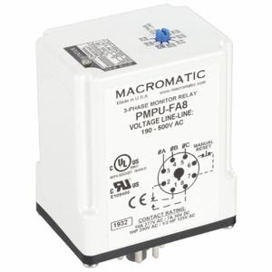 MACROMATIC PMPU-FA8 3-Phase Line Monitor, Voltage Sense, 208-480VAC | AE9VCA 6MPP2