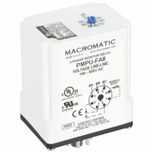 MACROMATIC PMPU-FA8 3-Phase Line Monitor, Voltage Sense, 208-480VAC | AE9VCA 6MPP2