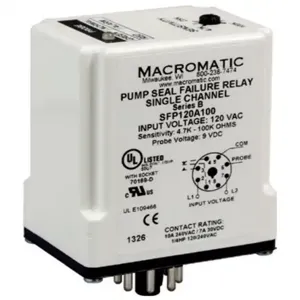 MACROMATIC SFP024B100 Pump Seal Failure Relay, 3VA, Indicator Style LED, -40 to 85 Deg C | CD6FRB