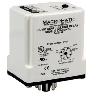 MACROMATIC SFP120B100 Pump Seal Failure Relay, 3VA, Indicator Style LED, -40 to 85 Deg C | CD6FQZ