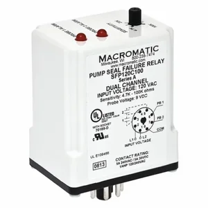 MACROMATIC SFP120C100 Pump Seal Failure Relay, 3VA, Indicator Style LED, -40 to 85 Deg C | AE7BKJ 5WMJ8