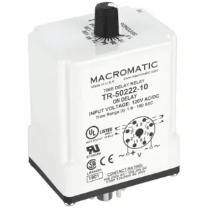 MACROMATIC TR-50222-10 Timer Relay, 180 Sec, 8 Pin, 10A, 120V AC/DC | AB7KJW 23NU82