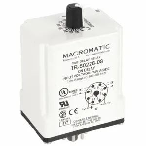 MACROMATIC TR-50228-08 Timer Relay, 60 Sec, 8 Pin, 10A, 24V AC/DC | AF7YTD 23NU87