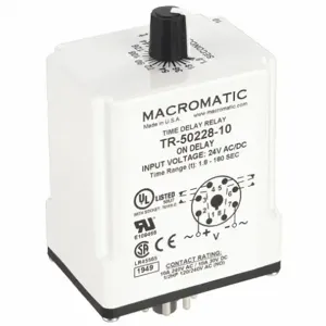 MACROMATIC TR-50228-10 Timer Relay, 180 Sec, 8 Pin, 10A, 24V AC/DC | AF7YTE 23NU88