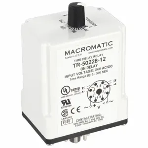 MACROMATIC TR-50228-12 Timer Relay, 300 Sec, 8 Pin, 10A, 24V AC/DC | AF7YTF 23NU89