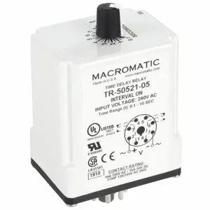 MACROMATIC TR-50521-05 Time Relay, Interval On, 0.1 Sec, 240VAC | AG3UEP 33VC07