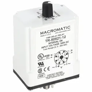 MACROMATIC TR-50521-12 Time Relay, Interval On, 3 Sec, 240VAC | AG3UET 33VC10