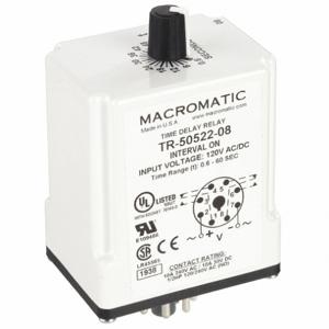 MACROMATIC TR-50522-08 Timer Relay, 60 Sec, 8 Pin, 10A, 120V AC/DC | AF7YTH 23NU93