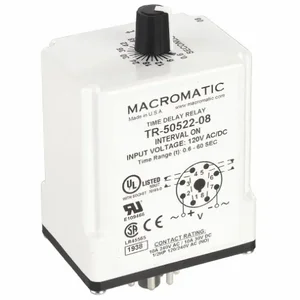 MACROMATIC TR-50522-08 Timer Relay, 60 Sec, 8 Pin, 10A, 120V AC/DC | AF7YTH 23NU93