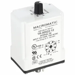 MACROMATIC TR-50522-12 Timer Relay, 5 Min., 8 Pin, 10A, 120V AC/DC | AB7KKB 23NU95