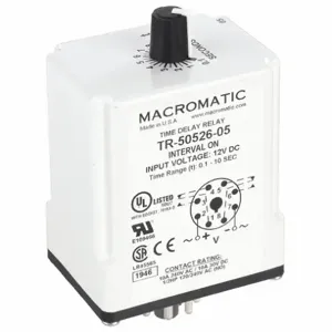 MACROMATIC TR-50526-05 Time Relay, Interval On, 0.1 Sec, 12 VDC | AG3UEU 33VC11