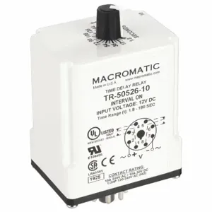 MACROMATIC TR-50526-10 Time Relay, Interval On, 1.8 Sec, 12 VDC | AG3UEW 33VC13