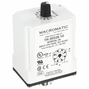 MACROMATIC TR-50528-10 Timer Relay, 180 Sec, 8 Pin, 10A, 24V AC/DC | AF7YTL 23NU98