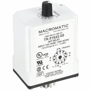 MACROMATIC TR-51622-05 Timer Relay, 10 Sec, 11 Pin, 10A, 120V AC/DC | AF7YTN 23NV01