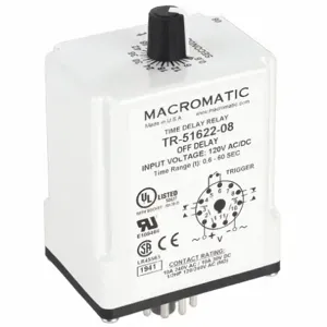 MACROMATIC TR-51622-08 Timer Relay, 60 Sec, 11 Pin, 10A, 120V AC/DC | AF7YTP 23NV03