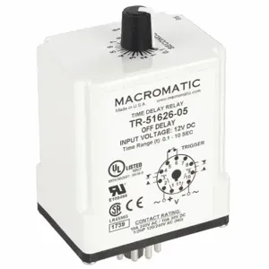 MACROMATIC TR-51626-05 Time Relay, Off Delay, 0.1 Sec, 12 VDC | AG3UFD 33VC20