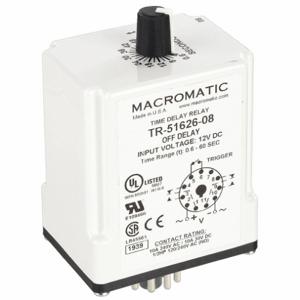 MACROMATIC TR-51626-08 Time Relay, Off Delay, 0.6 Sec, 12 VDC | AG3UFE 33VC21