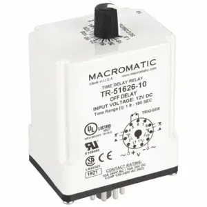 MACROMATIC TR-51626-10 Time Relay, Off Delay, 1.8 Sec, 12 VDC | AG3UFF 33VC22