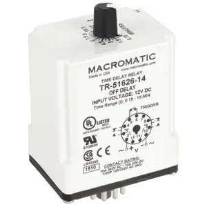 MACROMATIC TR-51626-14 Time Relay Off Delay 9 Sec. 12vdc | AG3UFH 33VC24