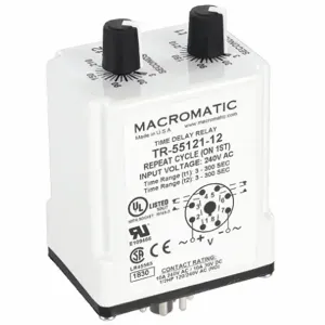 MACROMATIC TR-55121-12 Time Relay, Repeat Cycle, 3 Sec, 240VAC | AG3UFM 33VC28