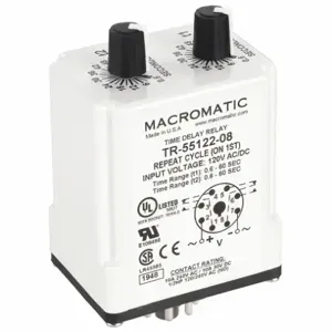 MACROMATIC TR-55122-08 Timer Relay, 60 Sec, 8 Pin, 10A, 120V AC/DC | AF7YTY 23NV15